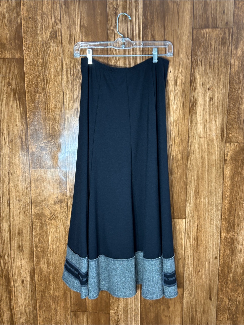 NWT Picadilly Fashion Black Maxi Skirt with Gray Hem Detail